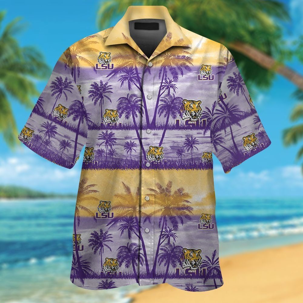 LSU Tigers Short Sleeve Button Up Tropical Hawaiian Shirt VER019