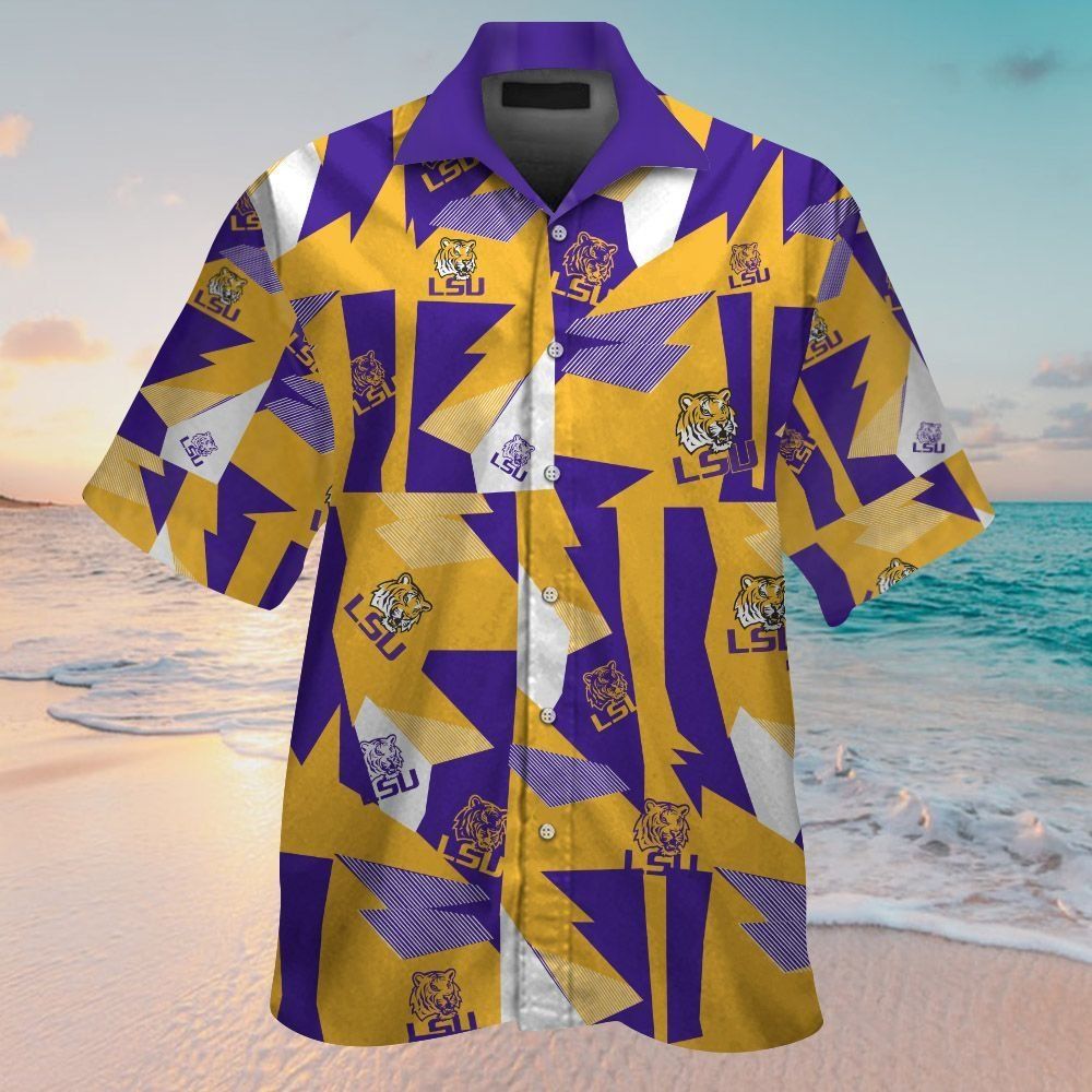 LSU Tigers Short Sleeve Button Up Tropical Hawaiian Shirt VER02