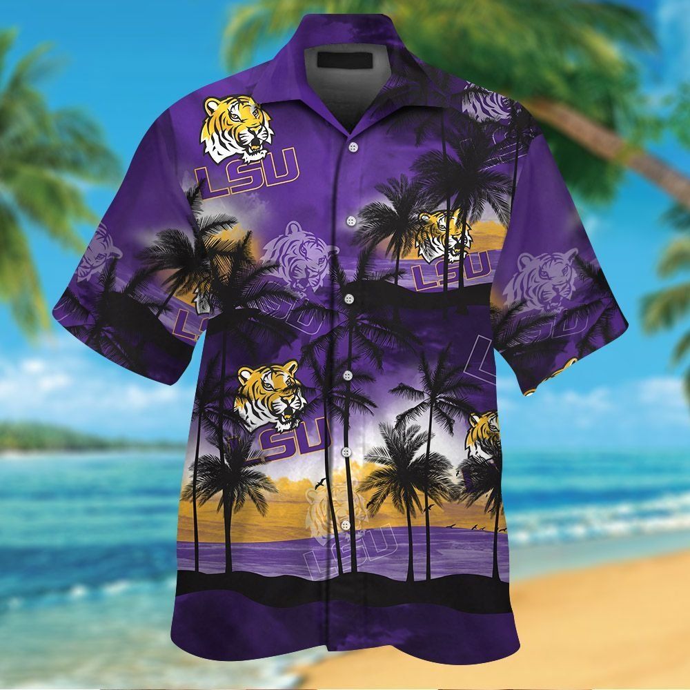 LSU Tigers Short Sleeve Button Up Tropical Hawaiian Shirt VER020