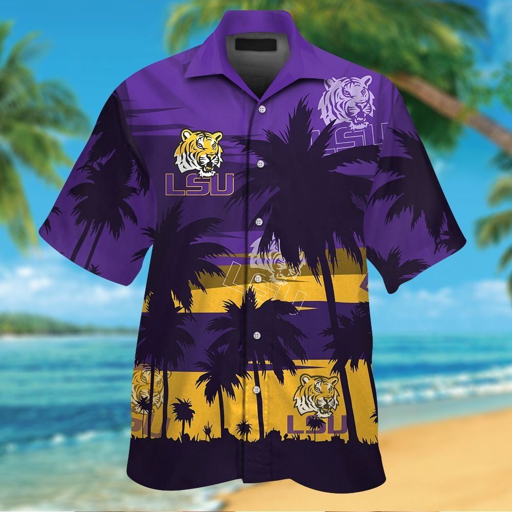 LSU Tigers Short Sleeve Button Up Tropical Hawaiian Shirt VER021