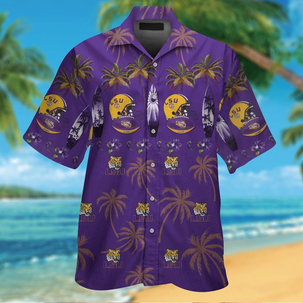 LSU Tigers Short Sleeve Button Up Tropical Hawaiian Shirt VER023