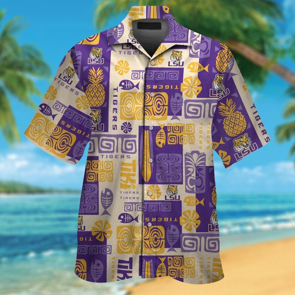 LSU Tigers Short Sleeve Button Up Tropical Hawaiian Shirt VER026
