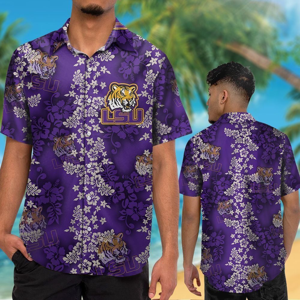 LSU Tigers Short Sleeve Button Up Tropical Hawaiian Shirt VER027