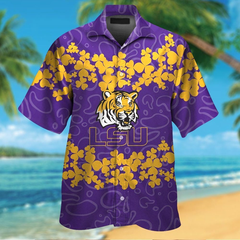 LSU Tigers Short Sleeve Button Up Tropical Hawaiian Shirt VER028