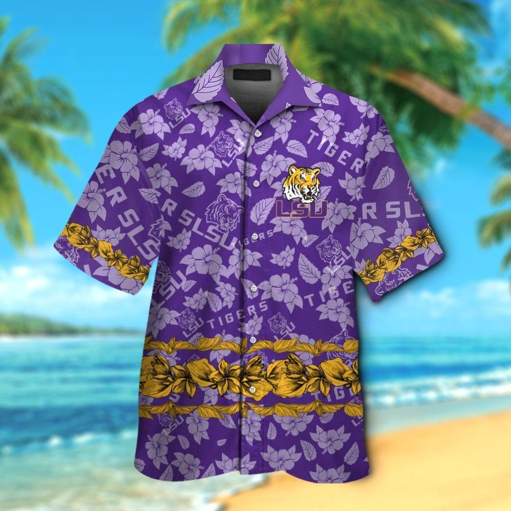 LSU Tigers Short Sleeve Button Up Tropical Hawaiian Shirt VER029