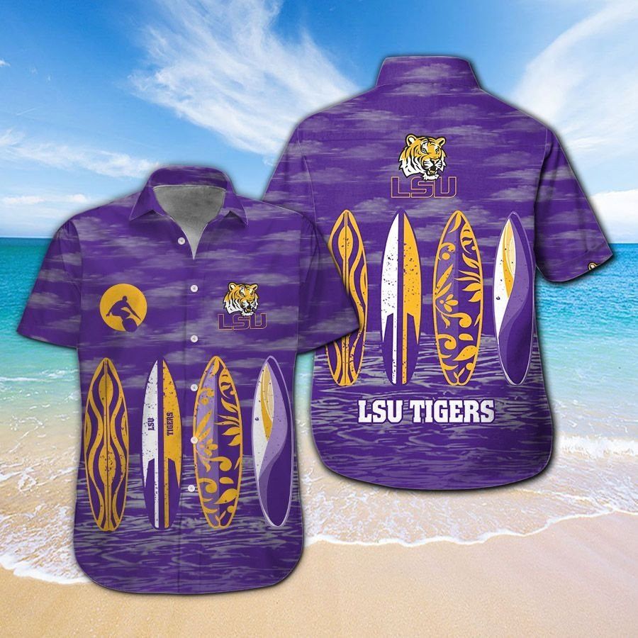 LSU Tigers Short Sleeve Button Up Tropical Hawaiian Shirt VER031