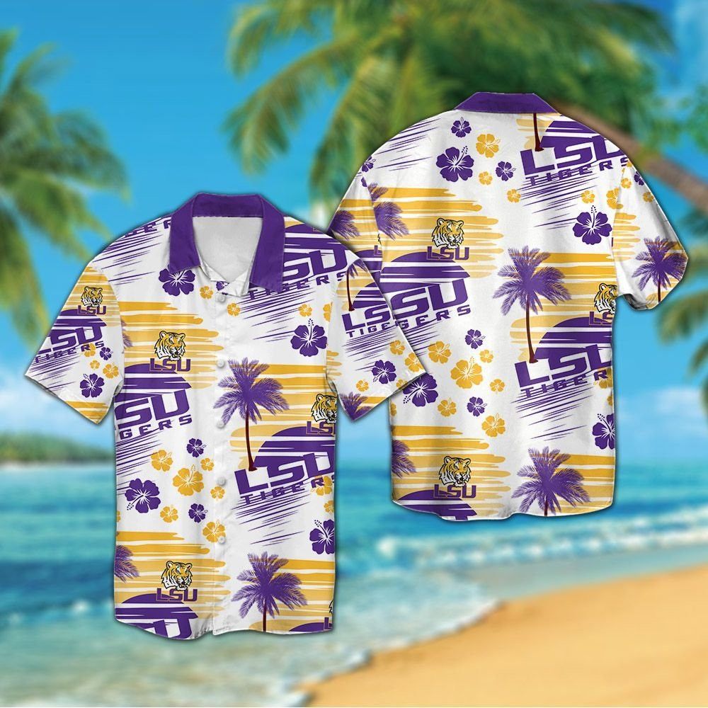 LSU Tigers Short Sleeve Button Up Tropical Hawaiian Shirt VER032