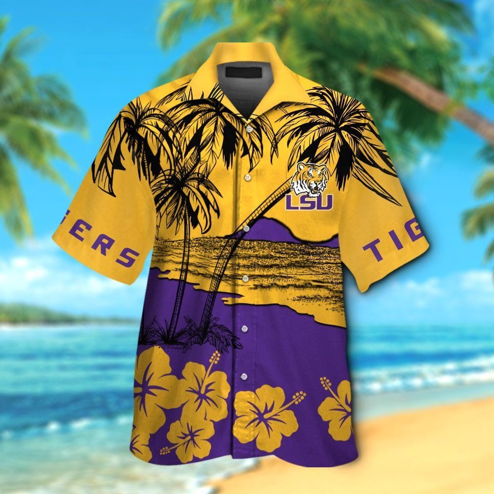 LSU Tigers Short Sleeve Button Up Tropical Hawaiian Shirt VER06