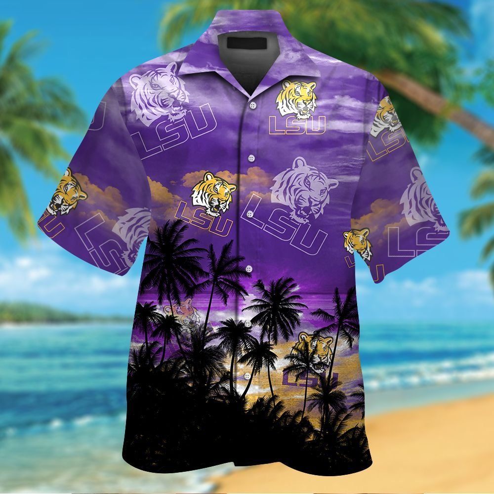 LSU Tigers Short Sleeve Button Up Tropical Hawaiian Shirt VER07