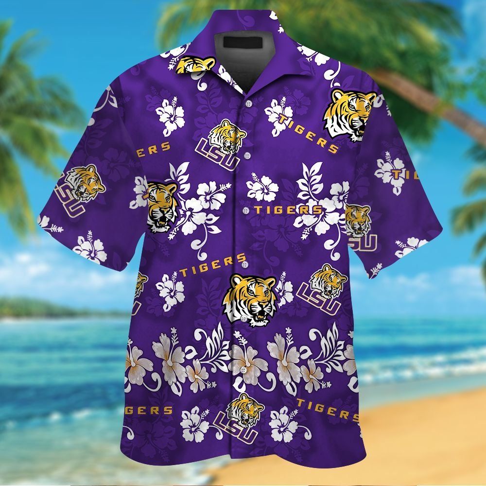 LSU Tigers Short Sleeve Button Up Tropical Hawaiian Shirt VER09