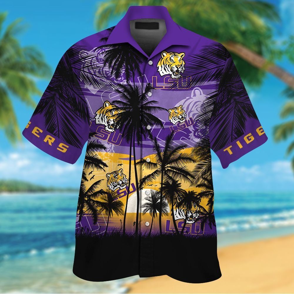 LSU Tigers Tropical Short Sleeve Button Up Tropical Shirt Hawaiian Shirt