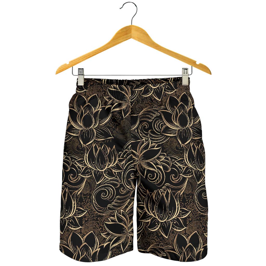 Luxurious Gold Lotus Waterlily Black Background For Men Women Kid Shorts