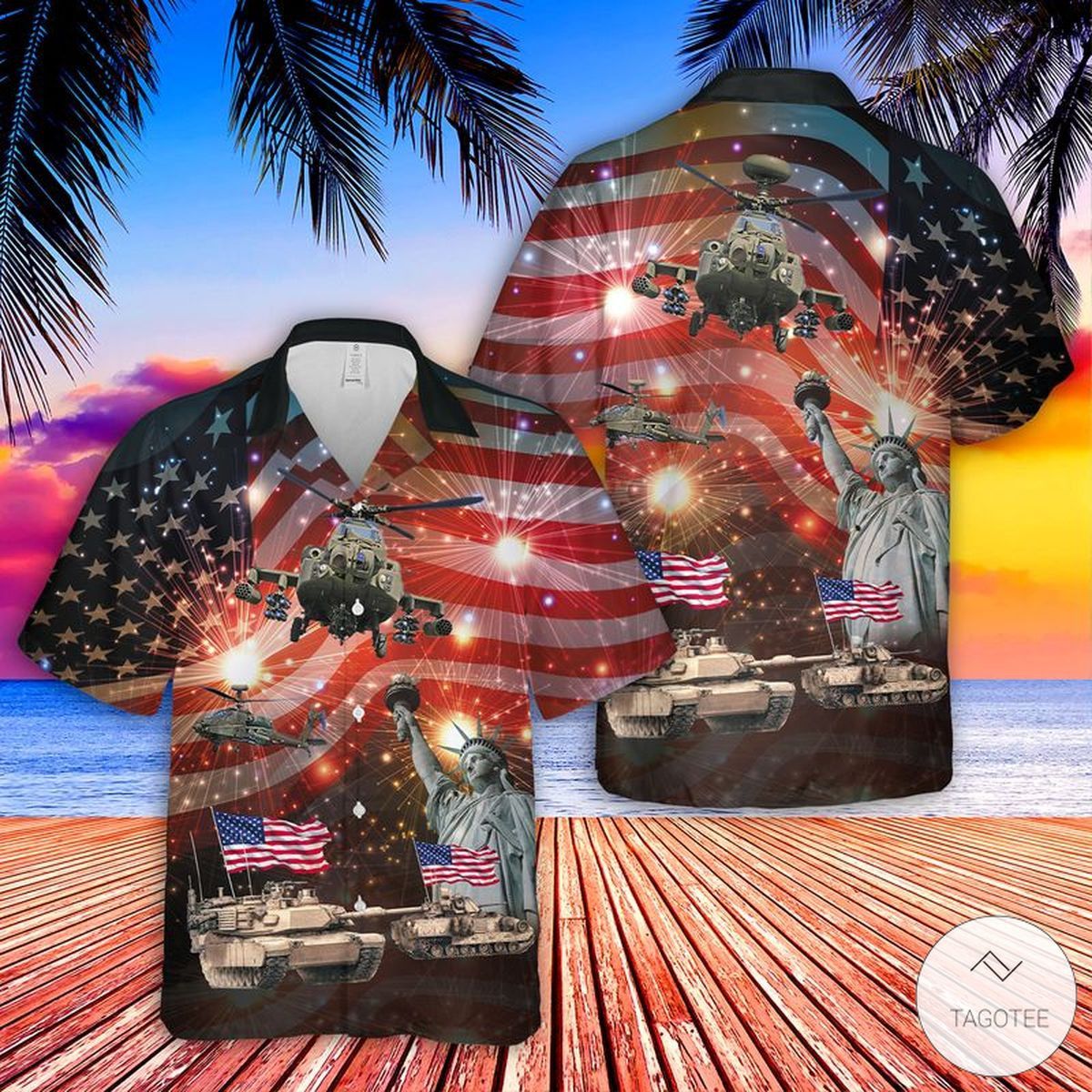 M1a2 Abrams M3 Bradley Celebrating in Patriotic Hawaiian Shirt