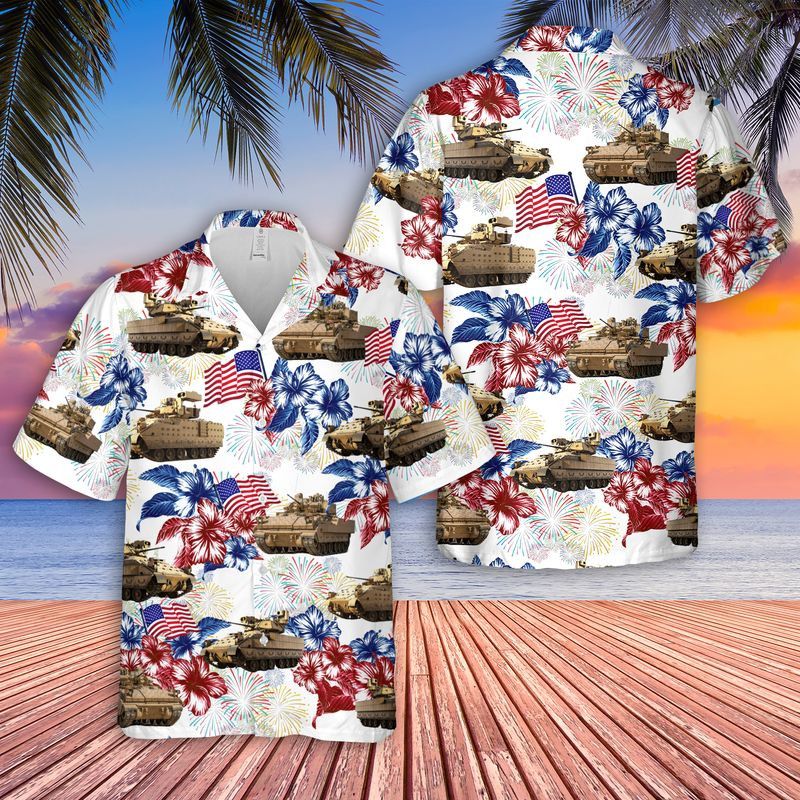 M2 Bradley Fighting Vehicle 4Th Of July Trendy Hawaiian Shirt, Patriotic Trendy Hawaiian Shirt For Men