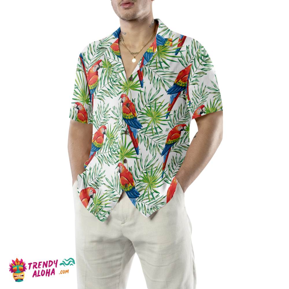 Macaw Parrots Green Palm Leaves Hawaiian Shirt