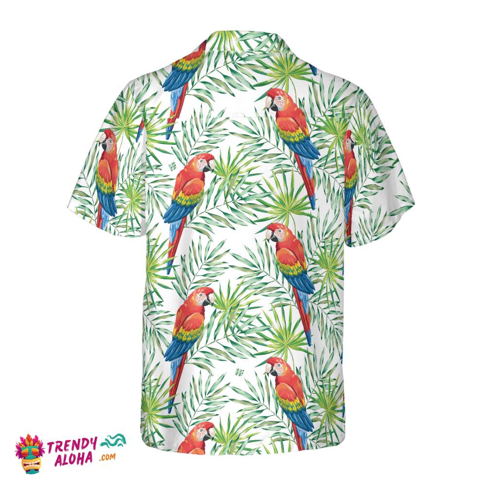 Macaw Parrots Green Palm Leaves Hawaiian Shirt