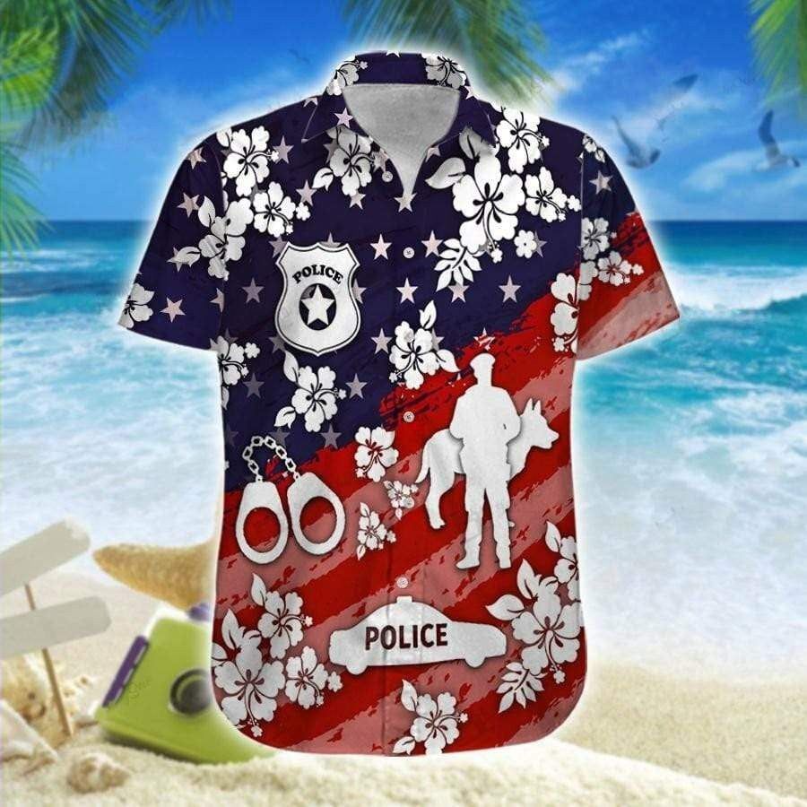 Made In Hawaii Police Navy And Red Hawaiian Shirt