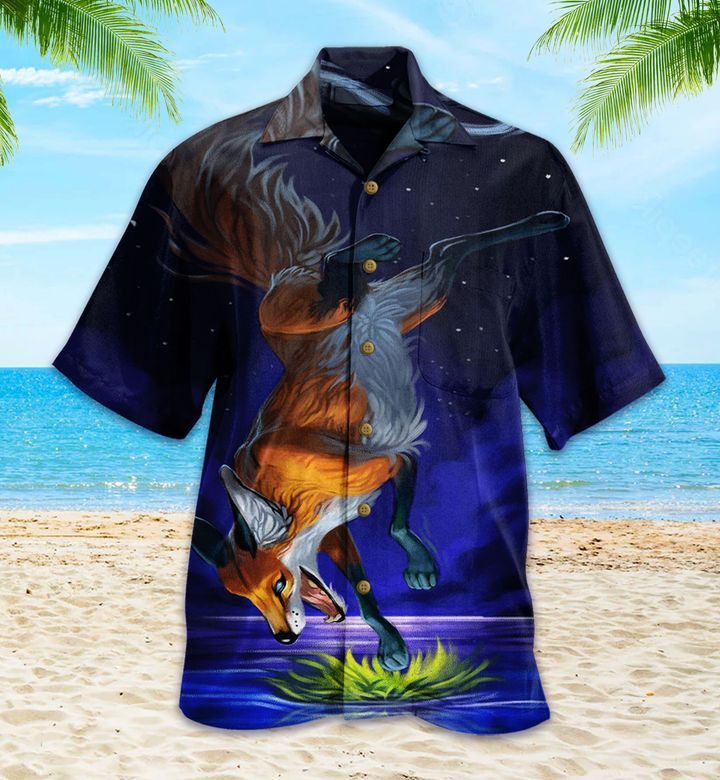 Magic Fox Blue Trendy Hawaiian Shirt 3D, Fox Lover Trendy Hawaiian Shirt For Summer Gifts