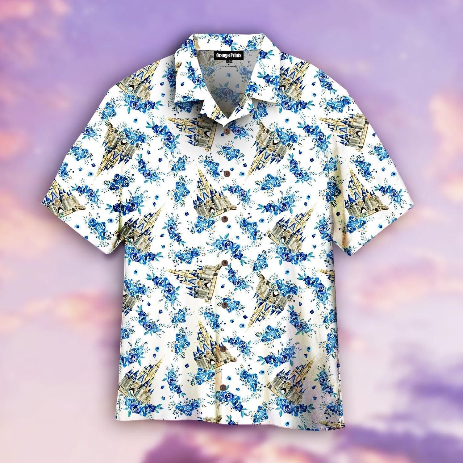 Magic Kingdom Blue Floral Trendy Hawaiian Shirt For