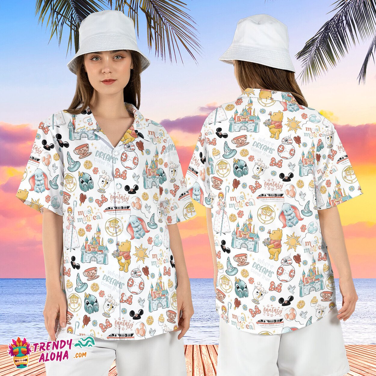 Magic Kingdom Disneyworld Pooh Tropical Summer Beach Aloha Top