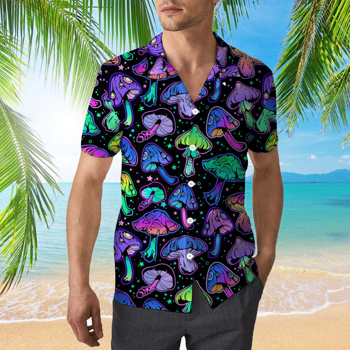 Magic Mushroom Neon Colorful Trendy Hawaiian Shirt For Aloha Shirt