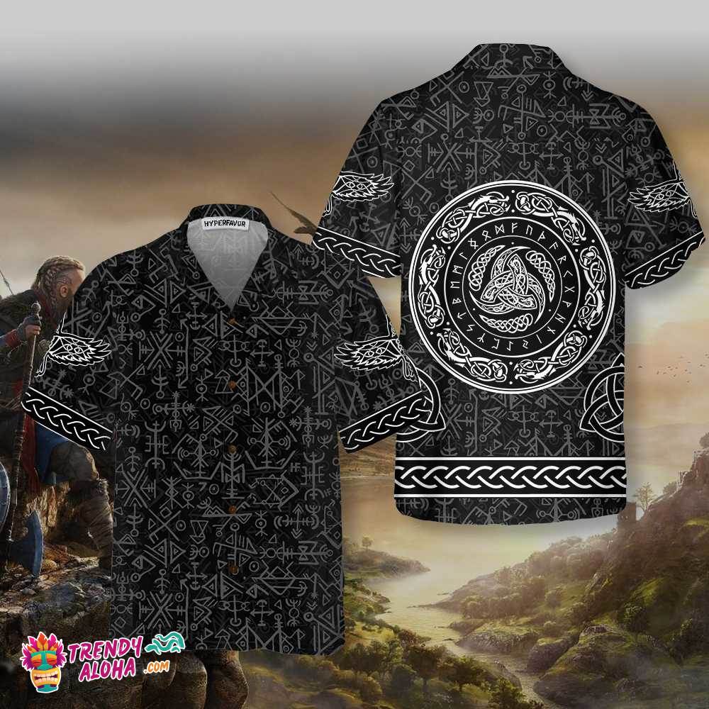 Magic Viking Symbol Hawaiian Shirt, Ethnic Norse Seamless Pattern Viking Shirt Magic Viking Symbol Hawaiian Shirt, Ethnic Norse Seamless Pattern Viking Shirt
