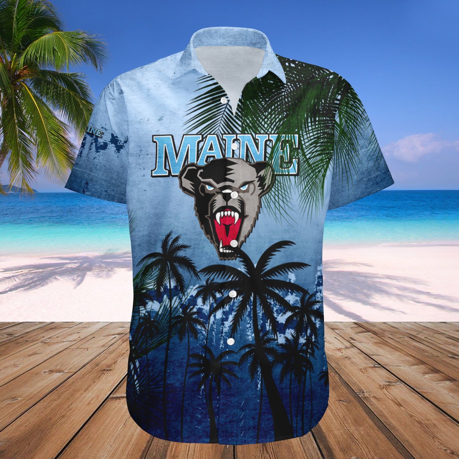 Maine Black Bears Hawaii Shirt Coconut Tree Tropical Grunge – NCAA