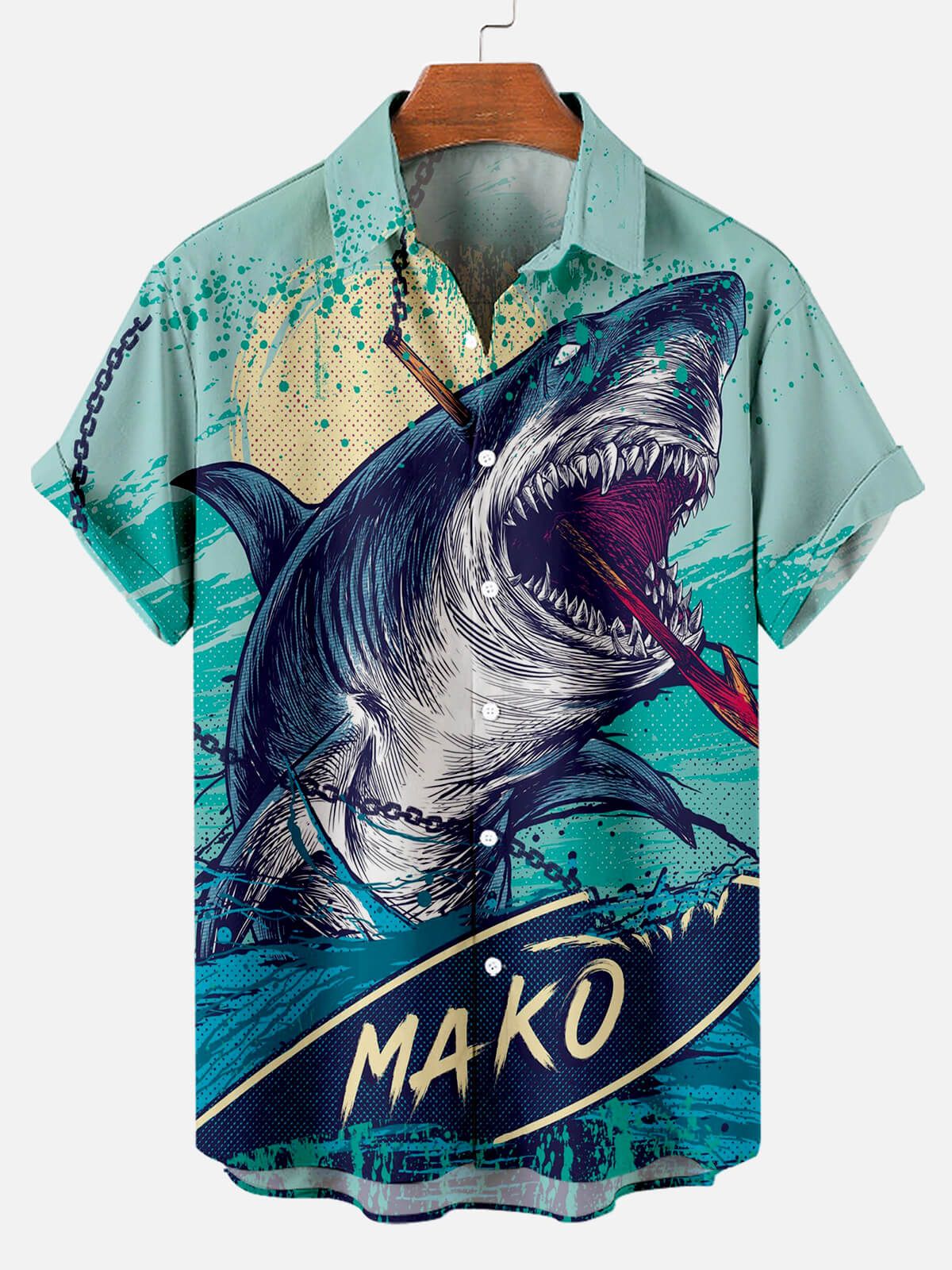 Majestic Jaws: Great White Shark Hawaiian Shirt Majestic Jaws: Great White Shark Hawaiian Shirt