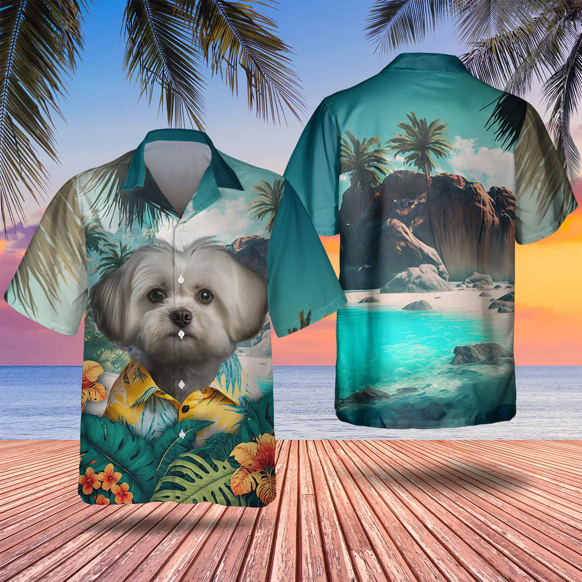 Maltese 2 Tropical Trendy Hawaiian Shirt, Dog Lover Trendy Hawaiian Shirt, Summer Gift For Men And Women Maltese 2 Tropical Trendy Hawaiian Shirt, Dog Lover Trendy Hawaiian Shirt, Summer Gift For Men And Women