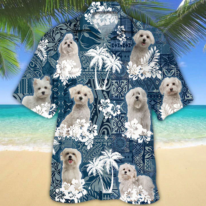 Maltese Dog Among Flowers Hawaiian Shirt for Dog Lovers