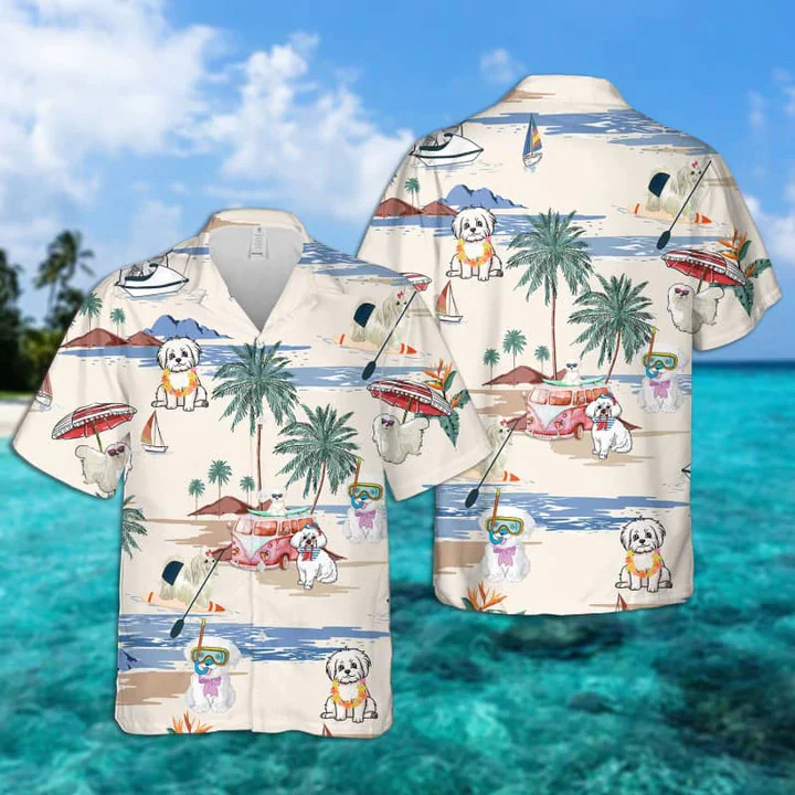 Maltese Summer Beach Trendy Hawaiian Shirt, Trendy Hawaiian Shirts For Men Women Short Sleeve Aloha Beach Shirt