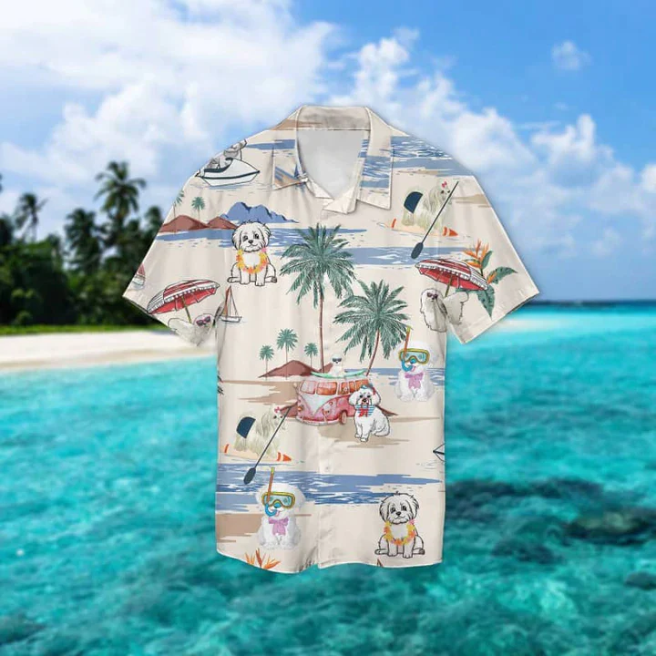 Maltese Summer Beach Trendy Hawaiian Shirt, Trendy Hawaiian Shirts For Men Women Short Sleeve Aloha Beach Shirt
