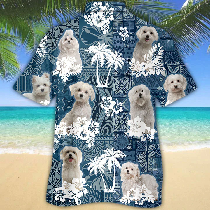 Maltese Trendy Hawaiian Shirt, Flower Dog Short Sleeve Hawaiian Aloha Shirt, Gift For Dog Lovers
