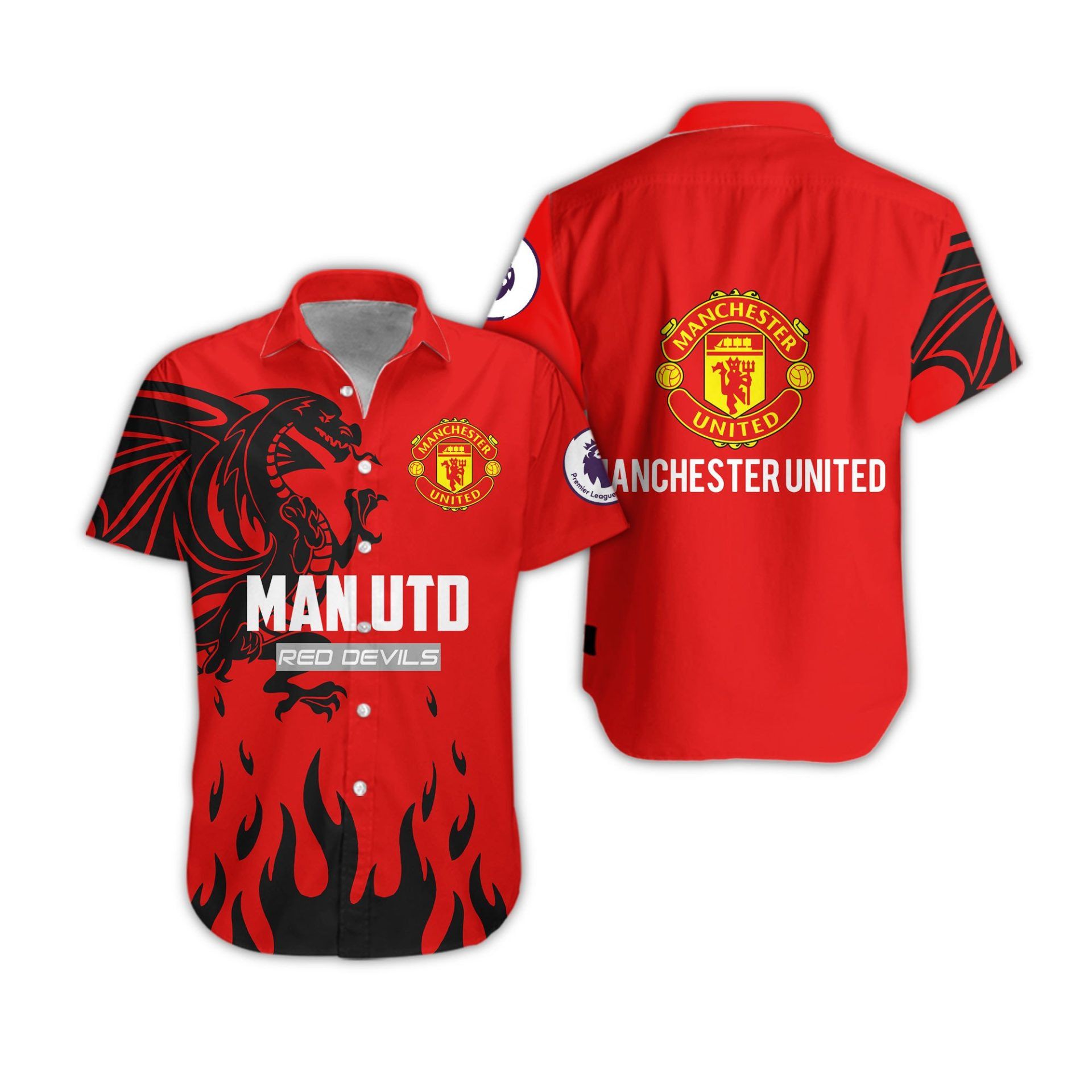 Manchester United Red Black Dragon Trendy Hawaiian Shirt Aloha Shirt