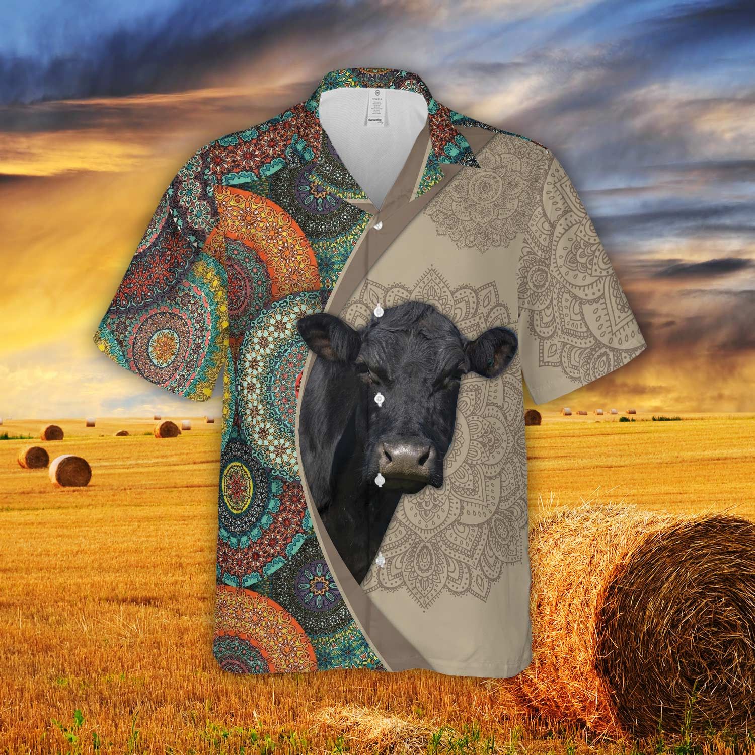 Mandala Pattern Black Angus All Over Printed 3D Hawaiian Shirt