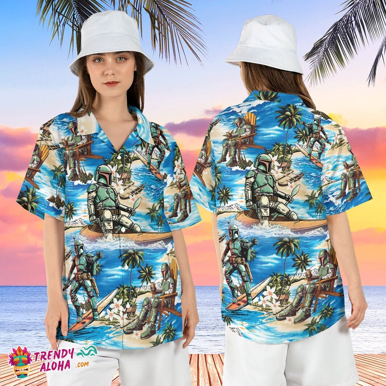 Mandalorian Boba Fett Tropical Palm Tree Summer Aloha Hawaiian