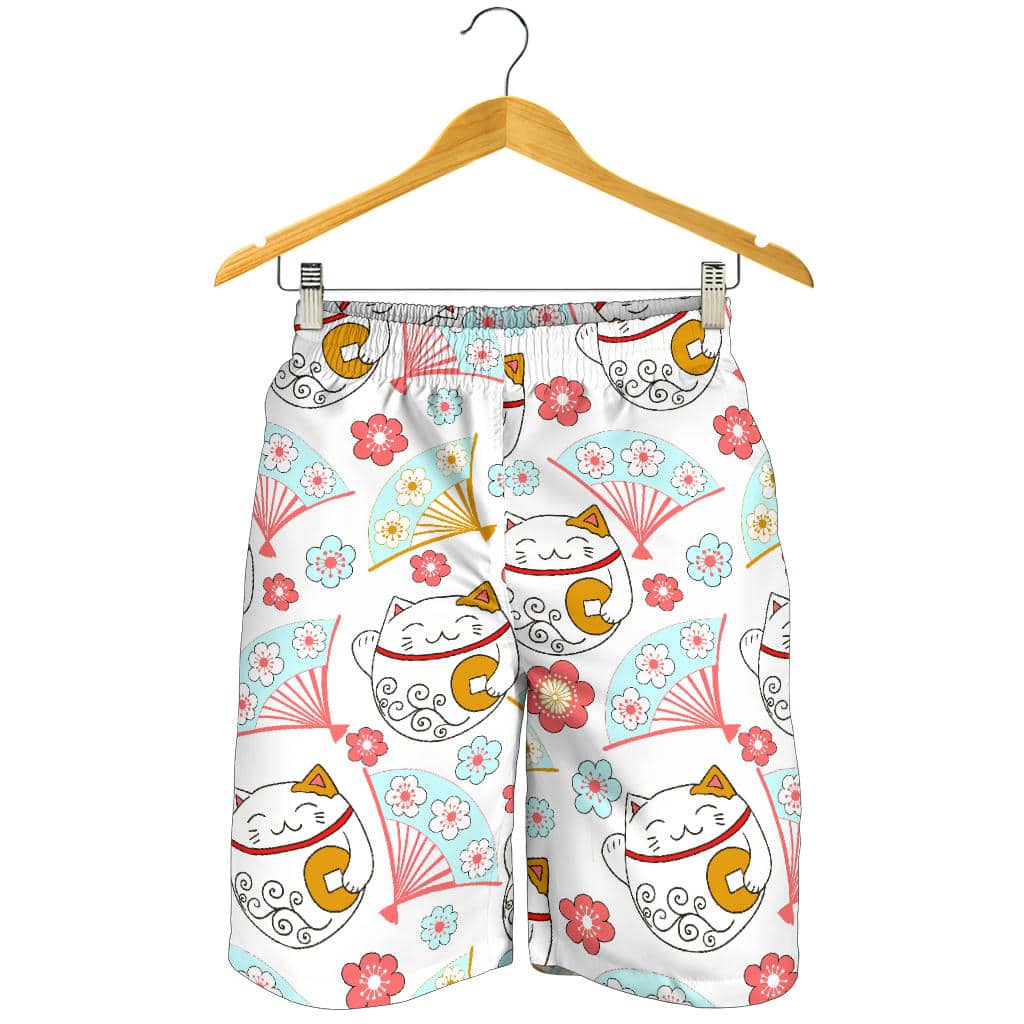 Maneki Neko Lucky Cat Fan Sakura For Men Women Kid Shorts
