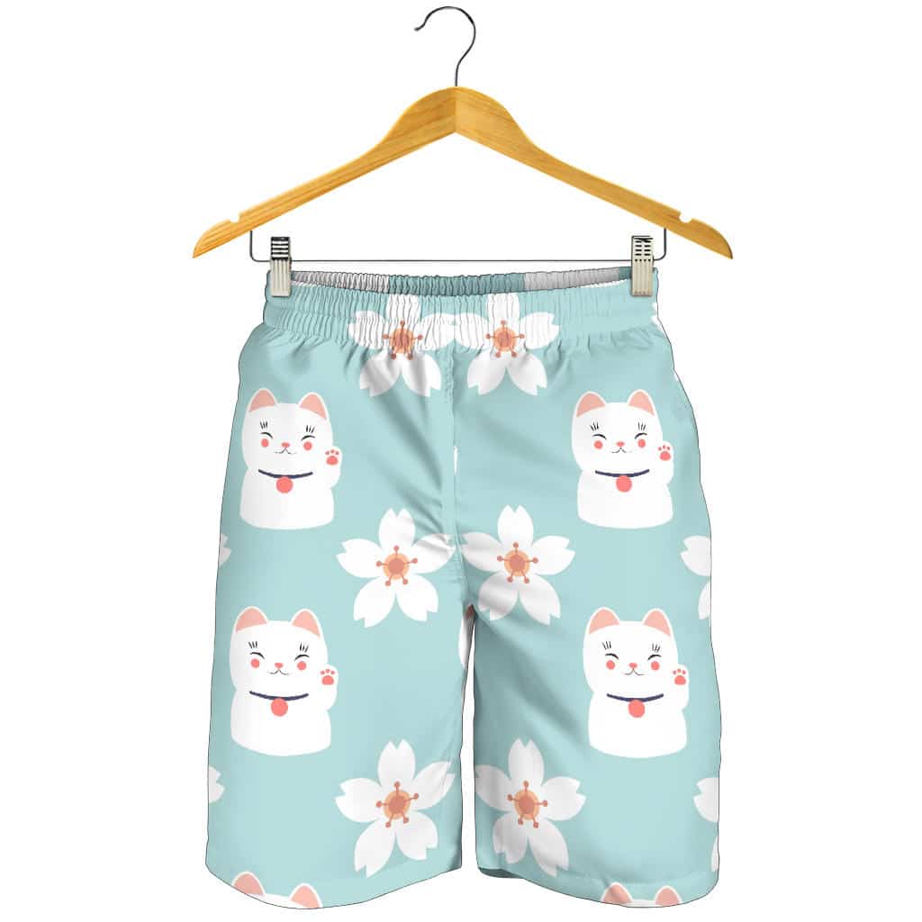 Maneki Neko Lucky Cat Sakura For Men Women Kid Shorts
