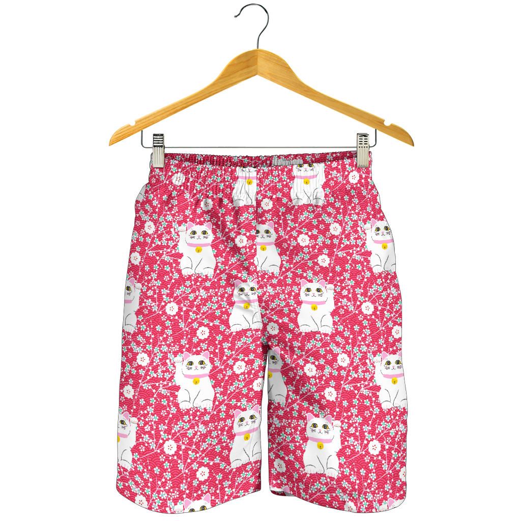 Maneki Neko Lucky Cat Sakura Pink Background For Men Women Kid Shorts