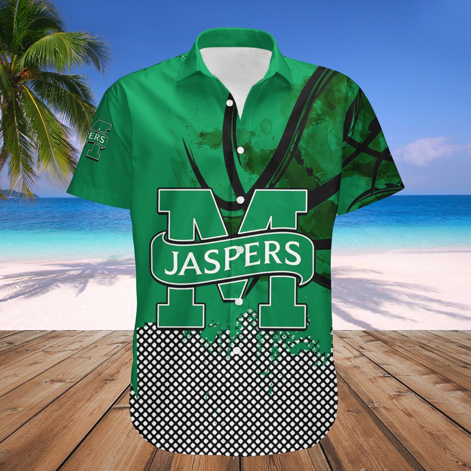 Manhattan Jaspers Hawaii Shirt Basketball Net Grunge Pattern – NCAA