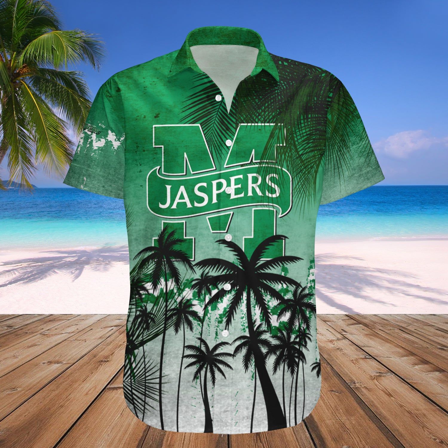 Manhattan Jaspers Hawaii Shirt Coconut Tree Tropical Grunge – NCAA
