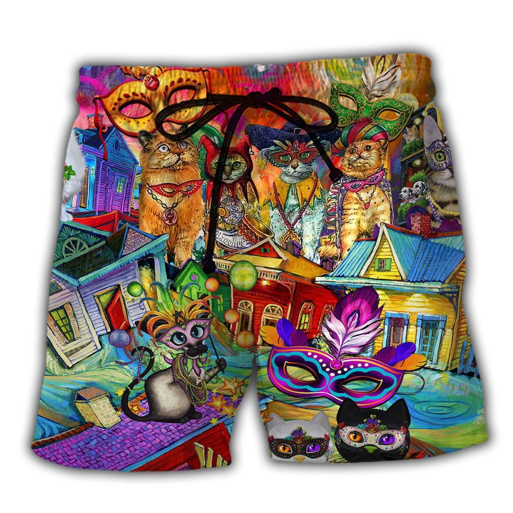 Mardi Gras Prom Lets Go Down Street With Cats Celebrate The Mardi Gras Festival Trendy Aloha Hawaiian Beach Shorts
