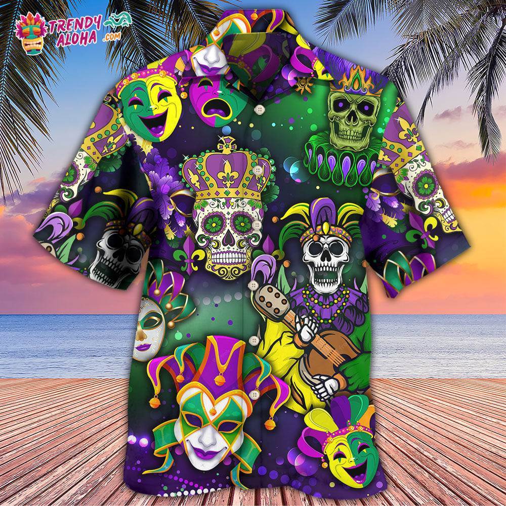 Mardi Gras Skull Art Hawaiian Shirt – Trendy Aloha