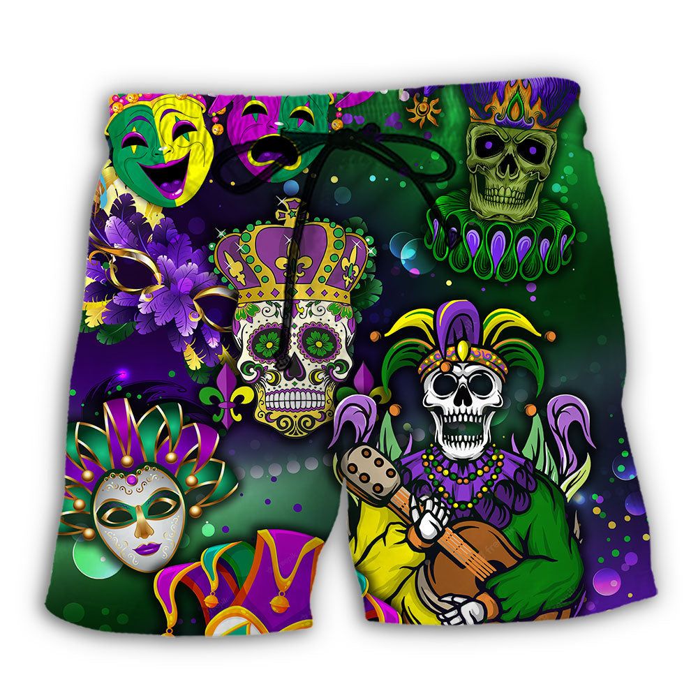 Mardi Gras Skull Art Trendy Aloha Hawaiian Beach Shorts Mardi Gras Skull Art Trendy Aloha Hawaiian Beach Shorts