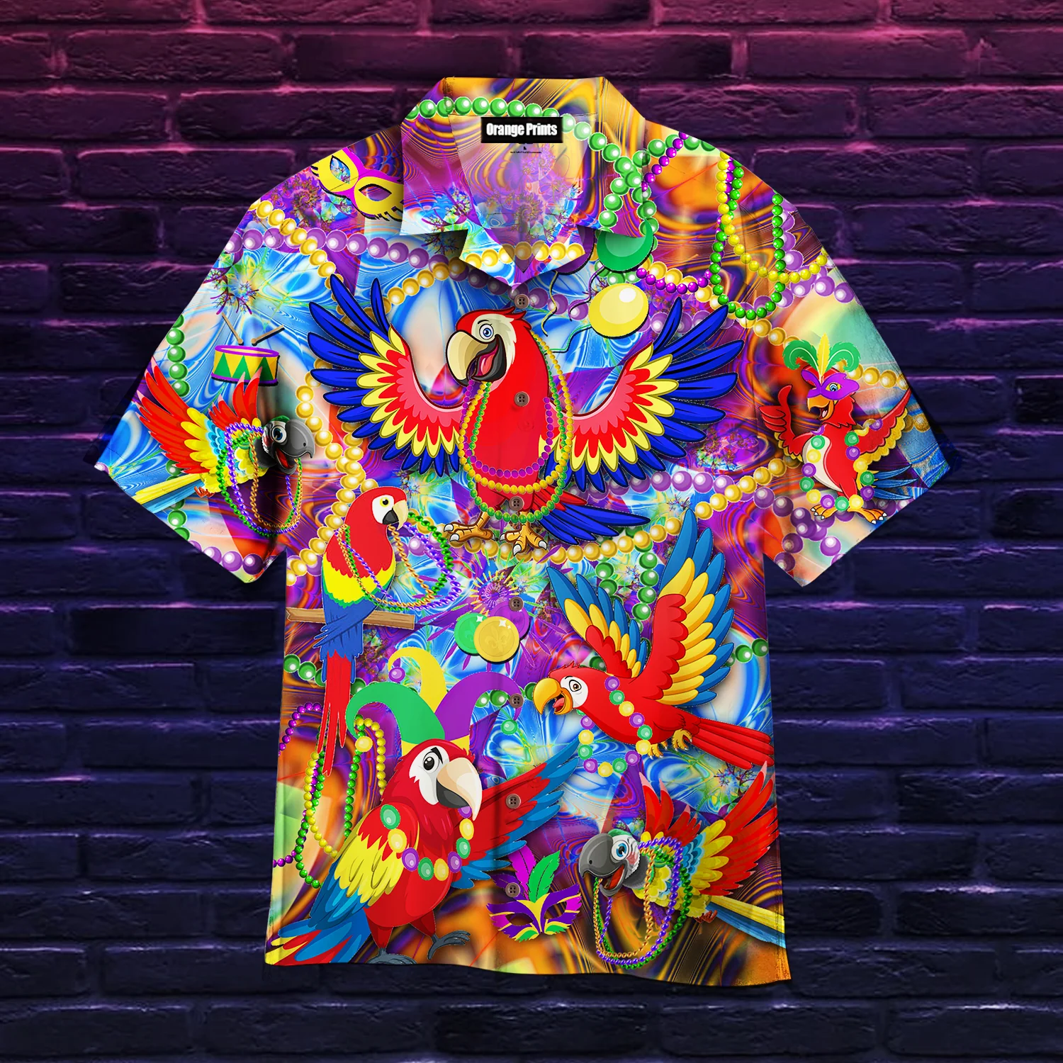 Mardi Gras Theme with Parrot Design Hawaiian Shirt