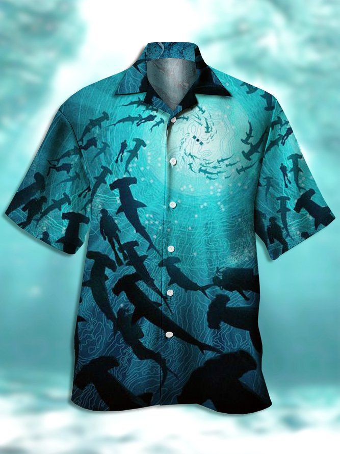 Marine Life Shark Chest Pocket Short Sleeve Hawaiian Shirt