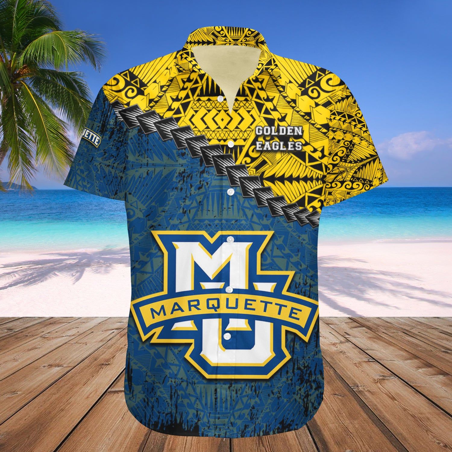 Marquette Golden Eagles Hawaii Shirt Grunge Polynesian Tattoo – NCAA