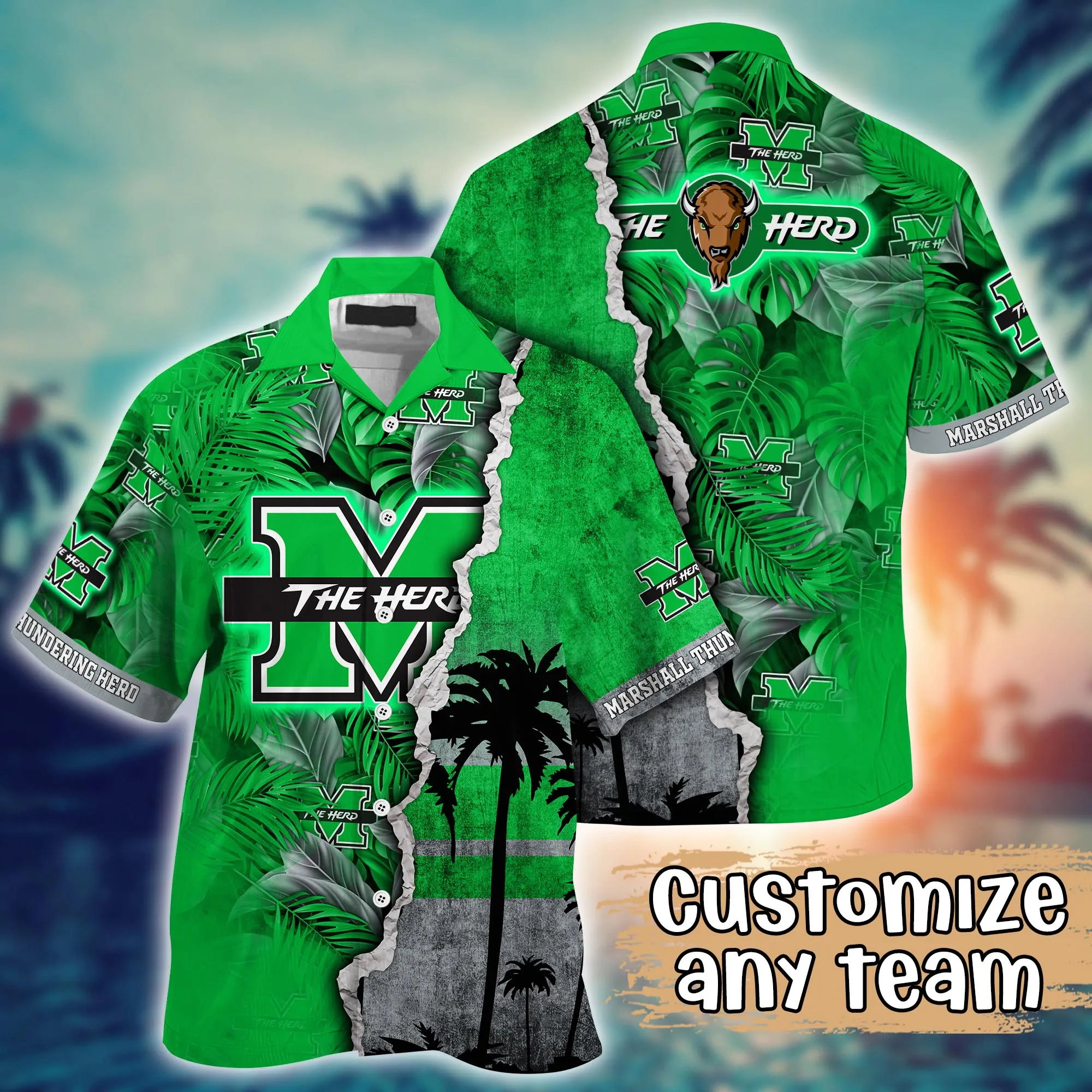 Marshall Thundering Herd NCAA Hawaiian Shirt Custom Sunscreen Aloha Shirt Marshall Thundering Herd NCAA Hawaiian Shirt Custom Sunscreen Aloha Shirt