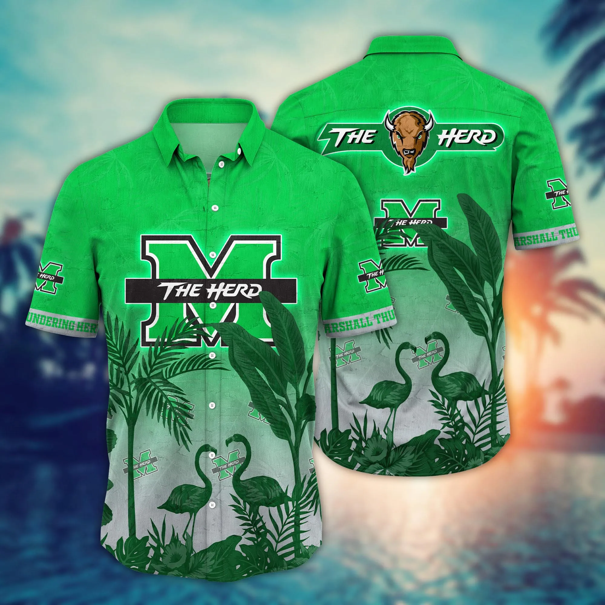 Marshall Thundering Herd NCAA Hawaiian Shirt Sunningtime Aloha Shirt Marshall Thundering Herd NCAA Hawaiian Shirt Sunningtime Aloha Shirt