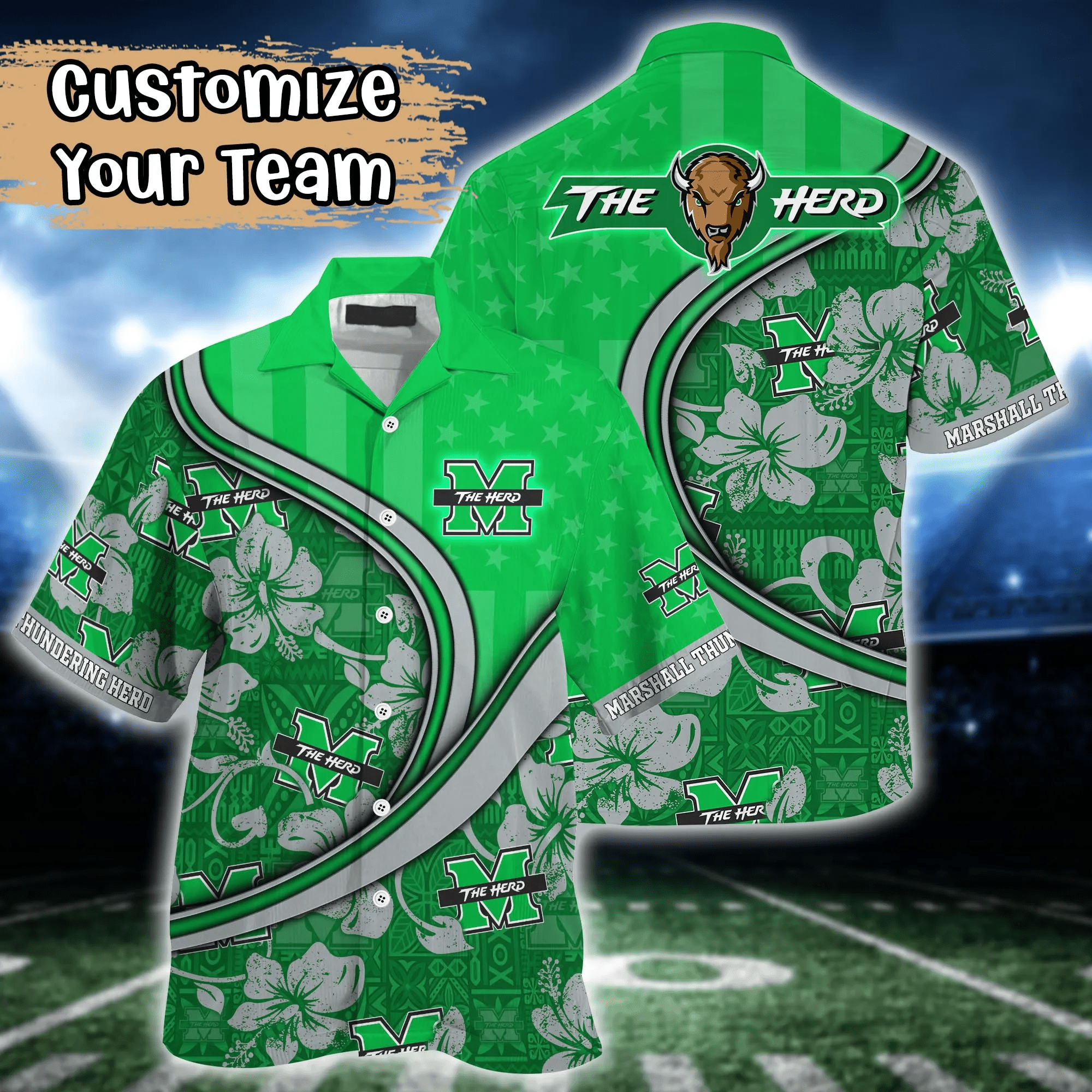 Marshall Thundering Herd NCAA Us Flag Hawaiian Shirt Custom Summer Aloha Shirt